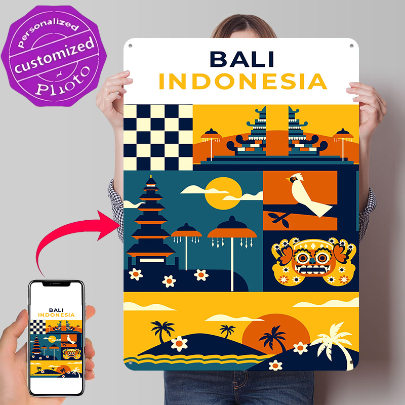 3D Printing Bali - バリ島インドネシア旅行3Dテクスチャプリントポスターカスタムヴィンテージメタルティンプレートサイン壁飾りリビングルーム装飾品