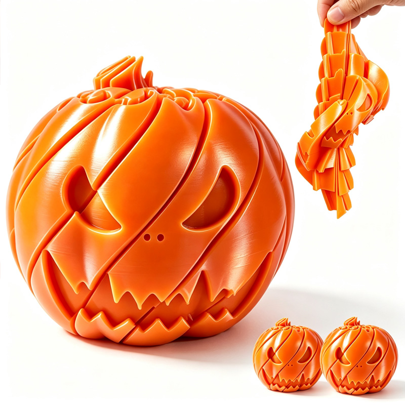 3D Printing Technology - 変形可能なハロウィンパンプキンのプレッシャーボールは、3Dプリント技術で作られています。 変形可能な球体の形状が変化します。