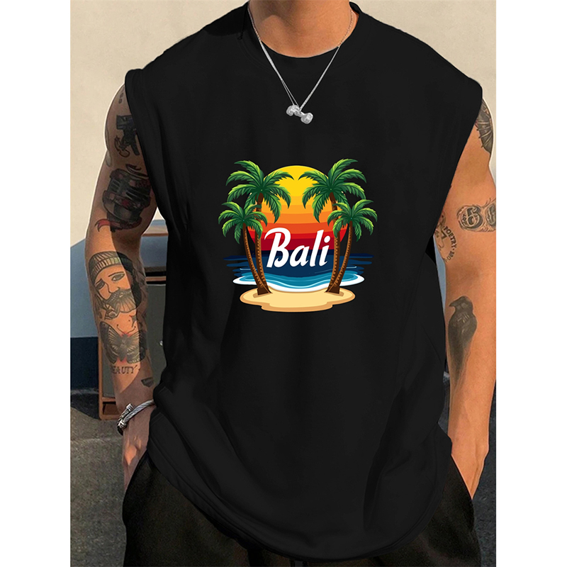 夏バリアン柄メンズタンクトップ3Dプリントココナッツツリーパ - 3D Printing Bali のレビューと価格