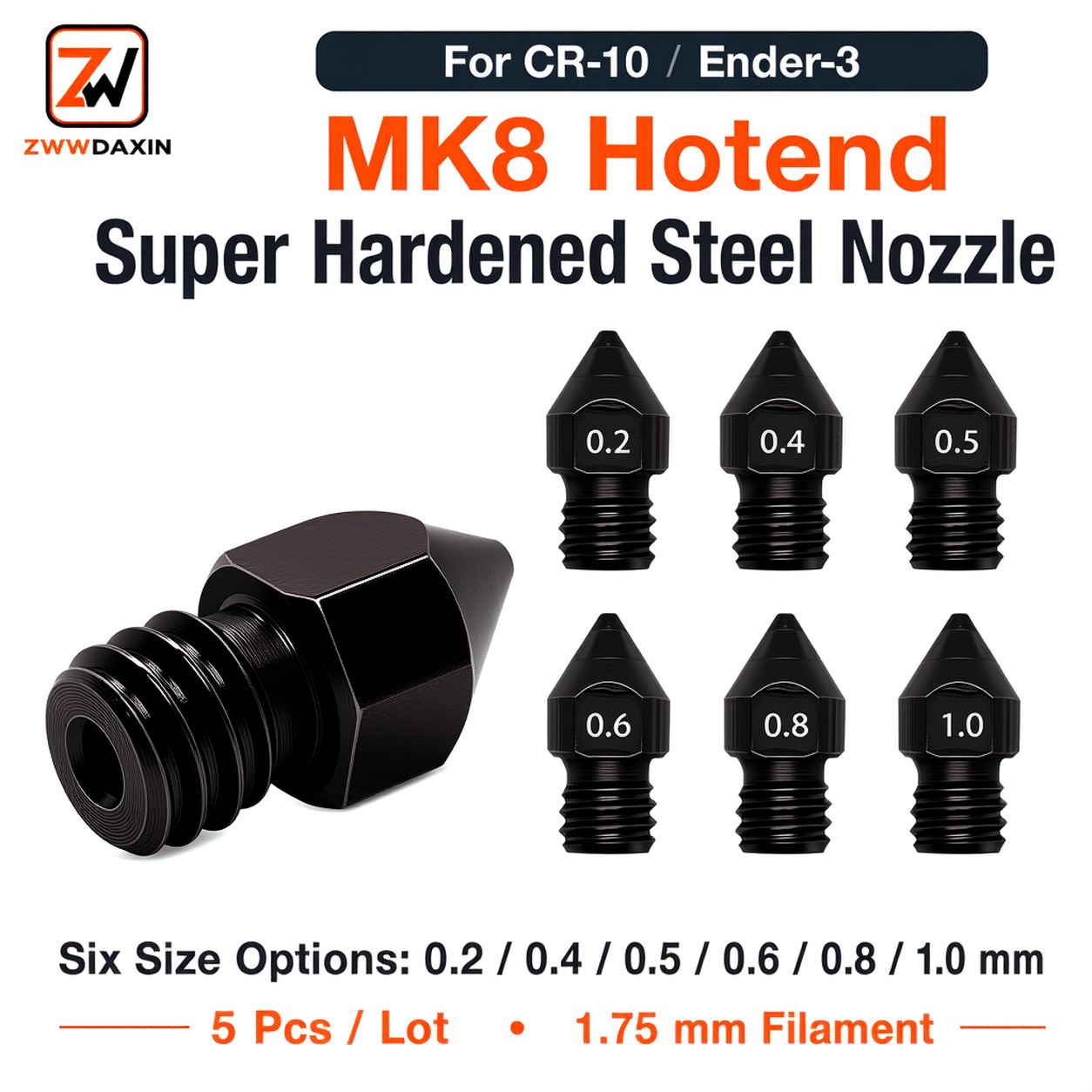 超硬化鋼ノズル MK8 5 ピース/ロットハードリプラップ  - 3D Printer Hotend Kit のレビューと価格